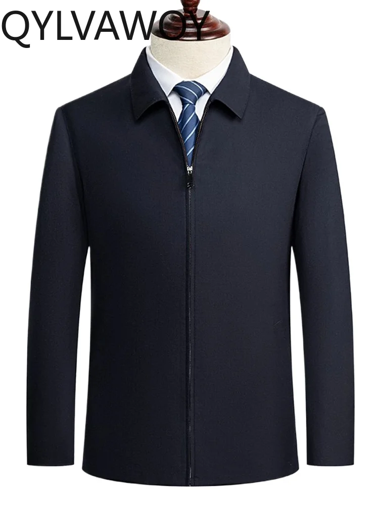 

QYLVAWOY 100% Wool Men's Spring Autumn New Wool Jacket Business Washable Leader Cadre Outerwear Middle-Aged Men's Coat LJ2127