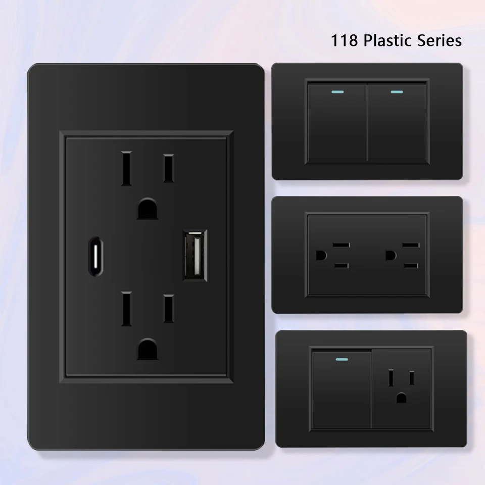 

118 Type US Standard USB Type-c outlet,1 2 3 4 Gang1/2 Way Wall Light Switch TV Computer,Mexico Standard Dual USB Socket Panel