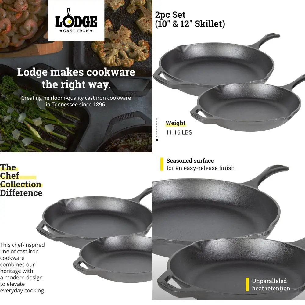

Dual-Size Chef's Skillet Set: 10 & 12 Frying Pans