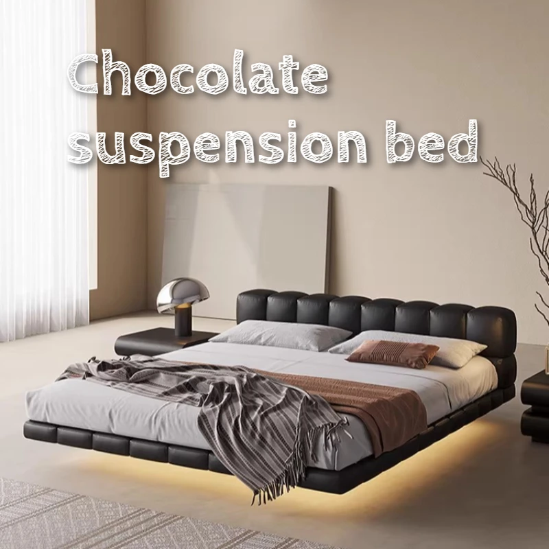 

Двуспальная кровать из кожи наппа с мягким изголовьем, прикроватная тумбочка с ящиками, каркас размера King Size, мебель для спальни, для дома