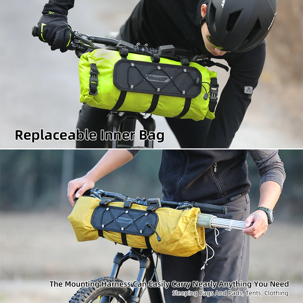 Bolsa para bicicleta Rhinowalk, bolsa multifuncional para manillar de bicicleta con bolsillos interiores y correas intercambiables