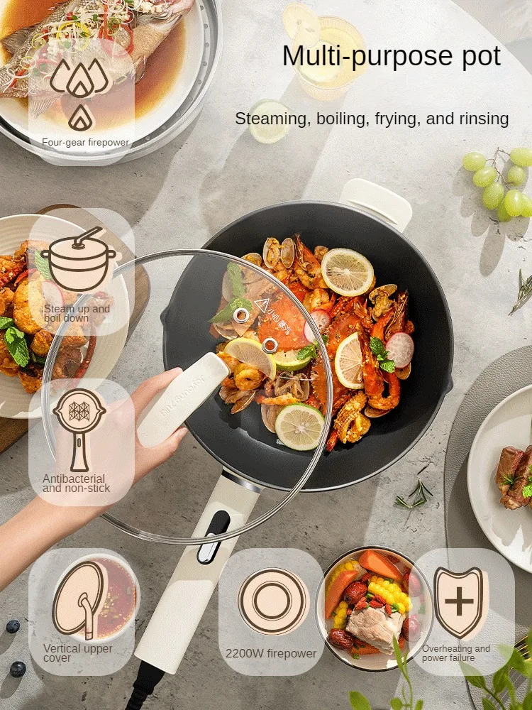 220V Non-stick Household Electric Frying Pan Home Electric Cooking Machine Hot Pot Stir-frying Pot Multi Cooker