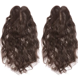 Clip marrón en seda superior Base de seda para mujer, cabello humano virgen ondulado europeo largo, Topper, pieza de cabello transpirable para adelgazar el cabello