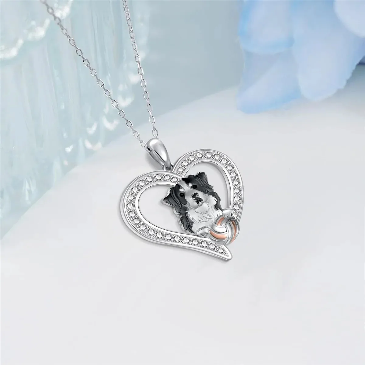 Cute Exquisite Design Border Collie Pendant Heart Shaped Necklace, Party Jewelry Accessories Gift for Men and Women