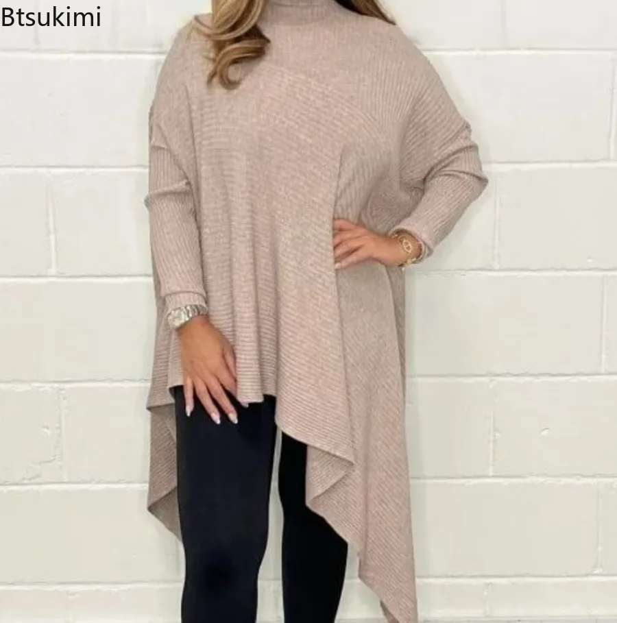 2024 Damen Roll kragen pullover unregelmäßige Schrauben gewinde Saum Pullover Herbst Winter Langarm einfarbig Pullover Tops weibliche Pullover