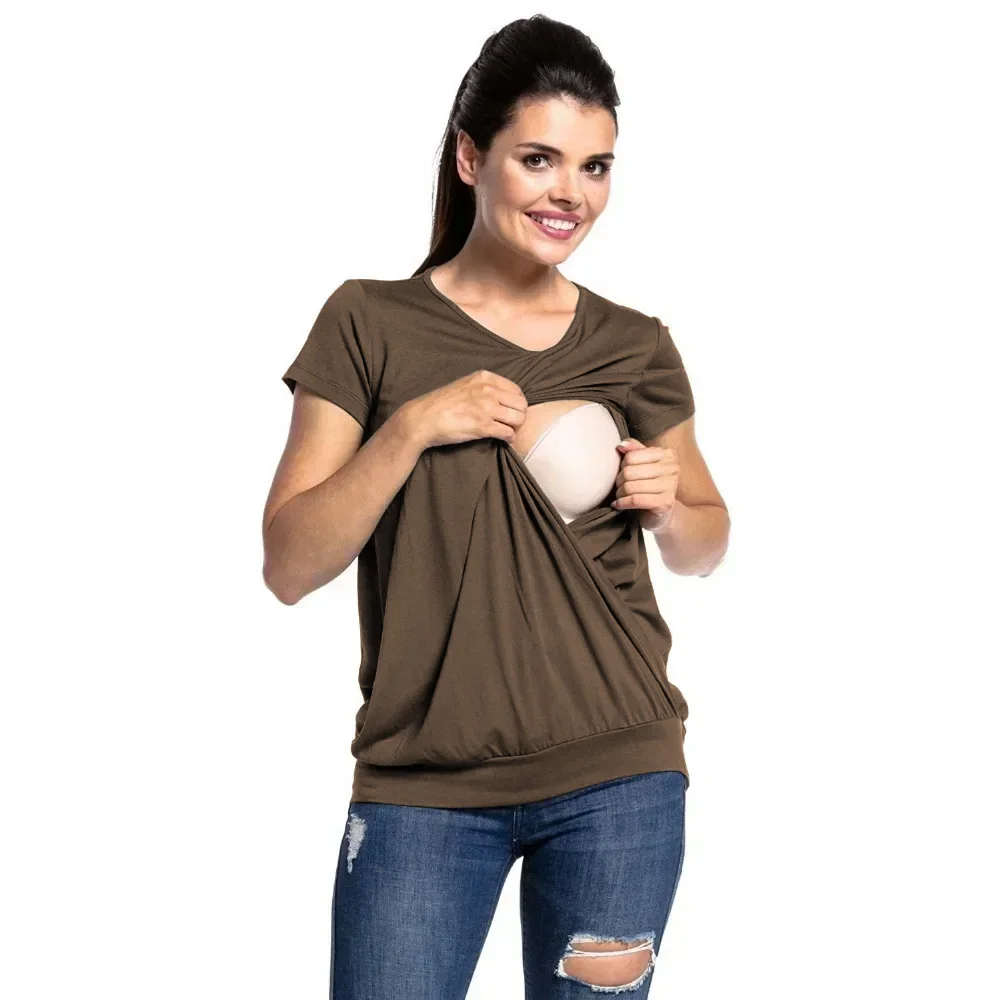 

Одежда для кормящих женщин, однотонные футболки с короткими рукавами для кормления грудью, блузка для беременных, топы, несколько цветов