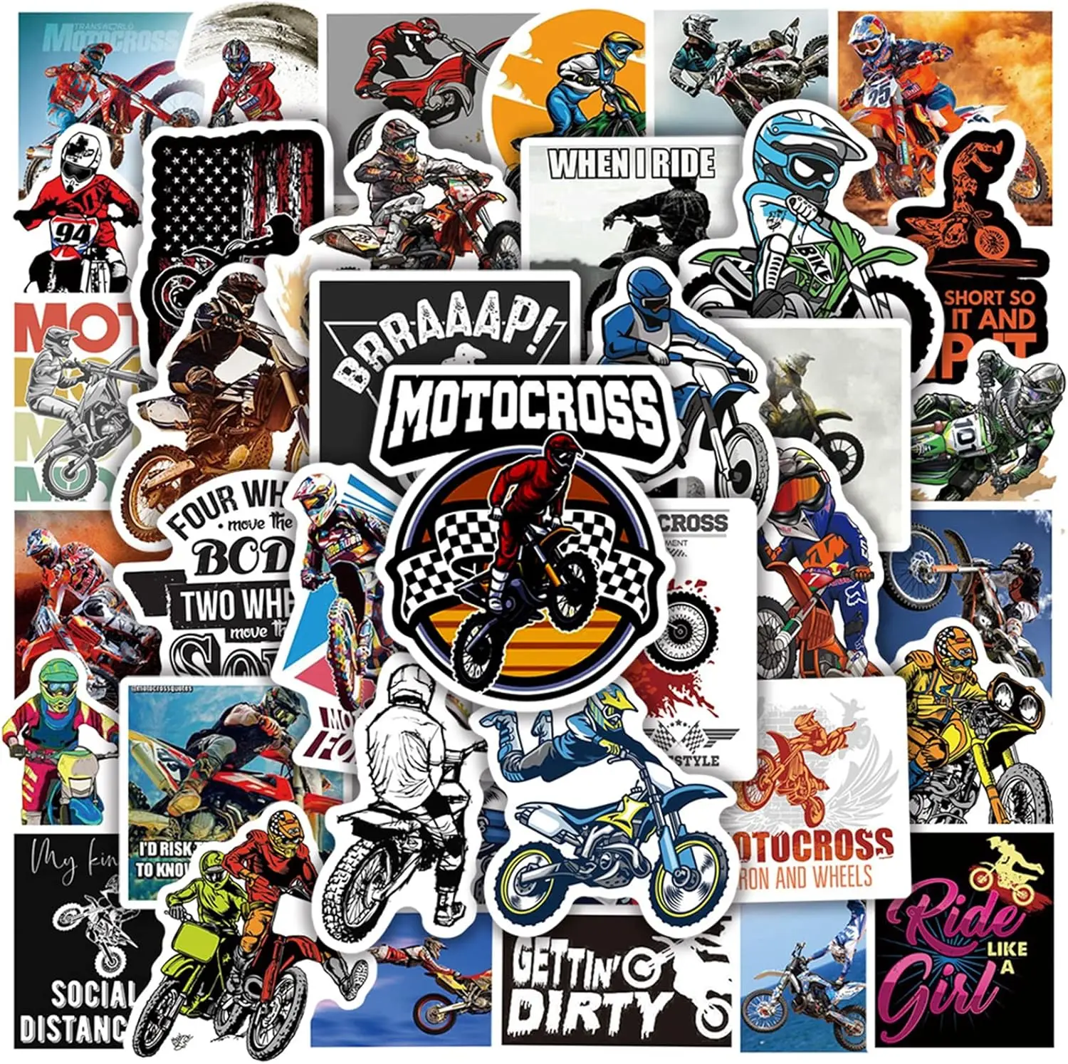 50PCS Motocross Dirt-Bike Stickers Dirt-Bike Decals Waterproof Stickers for Laptop Luggage Helmet Skateboard Scrapbook Phone