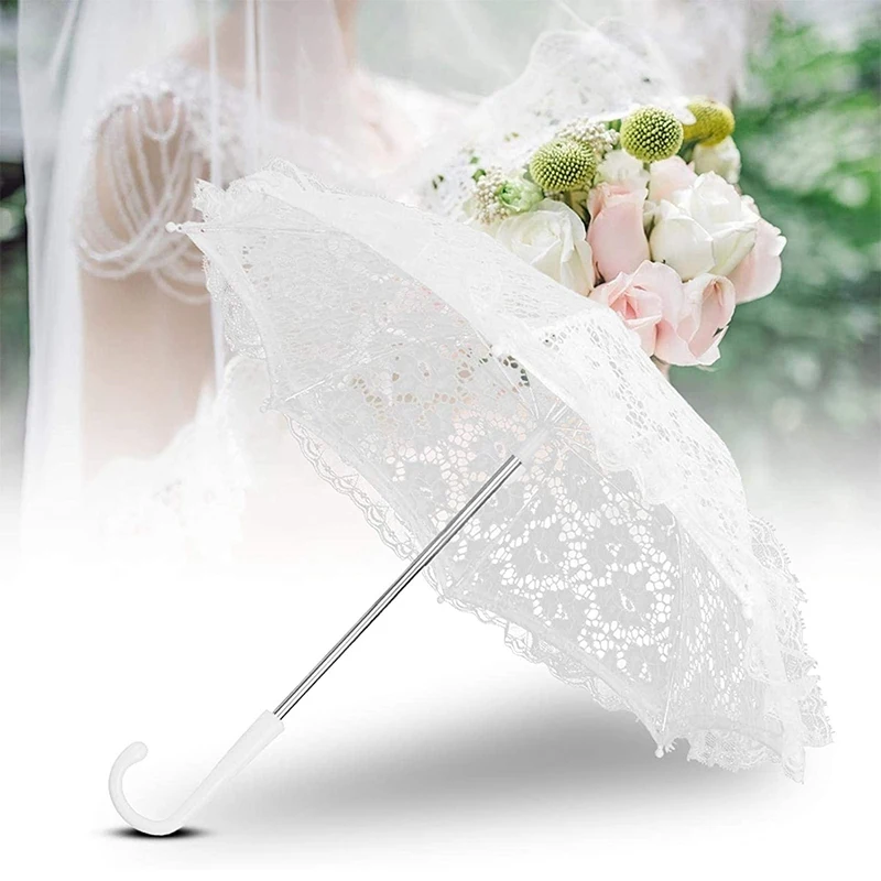 White Wedding Umbrella Women Parasol Lace Umbrella Handmade Photography Prop Umbrella for Wedding Party Decor Stage Use