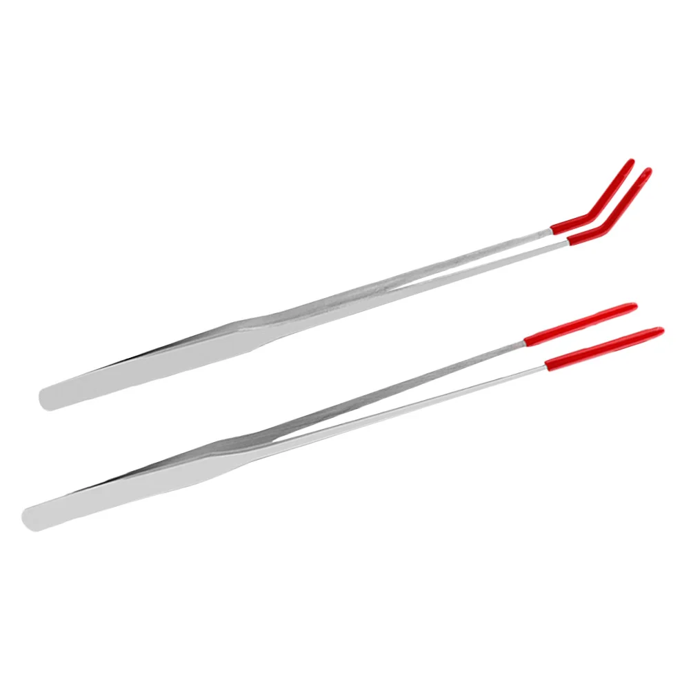 

2pcs Stainless Steel Feeding Tweezers Straight Curved Tips Non Slip Terrarium Tools For Reptiles Fish Aquarium Plants Pet