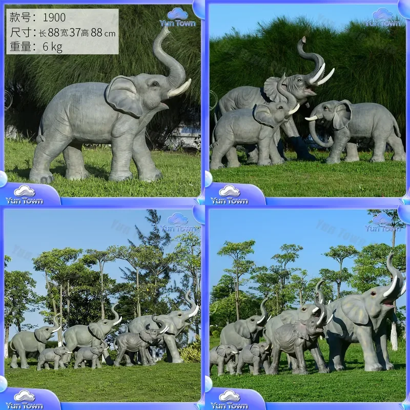 Simulation Elephant Sculpture for Outdoor Floor Garden Landscape Park Real Estate Decoration Fiberglass Animal Model Lawn