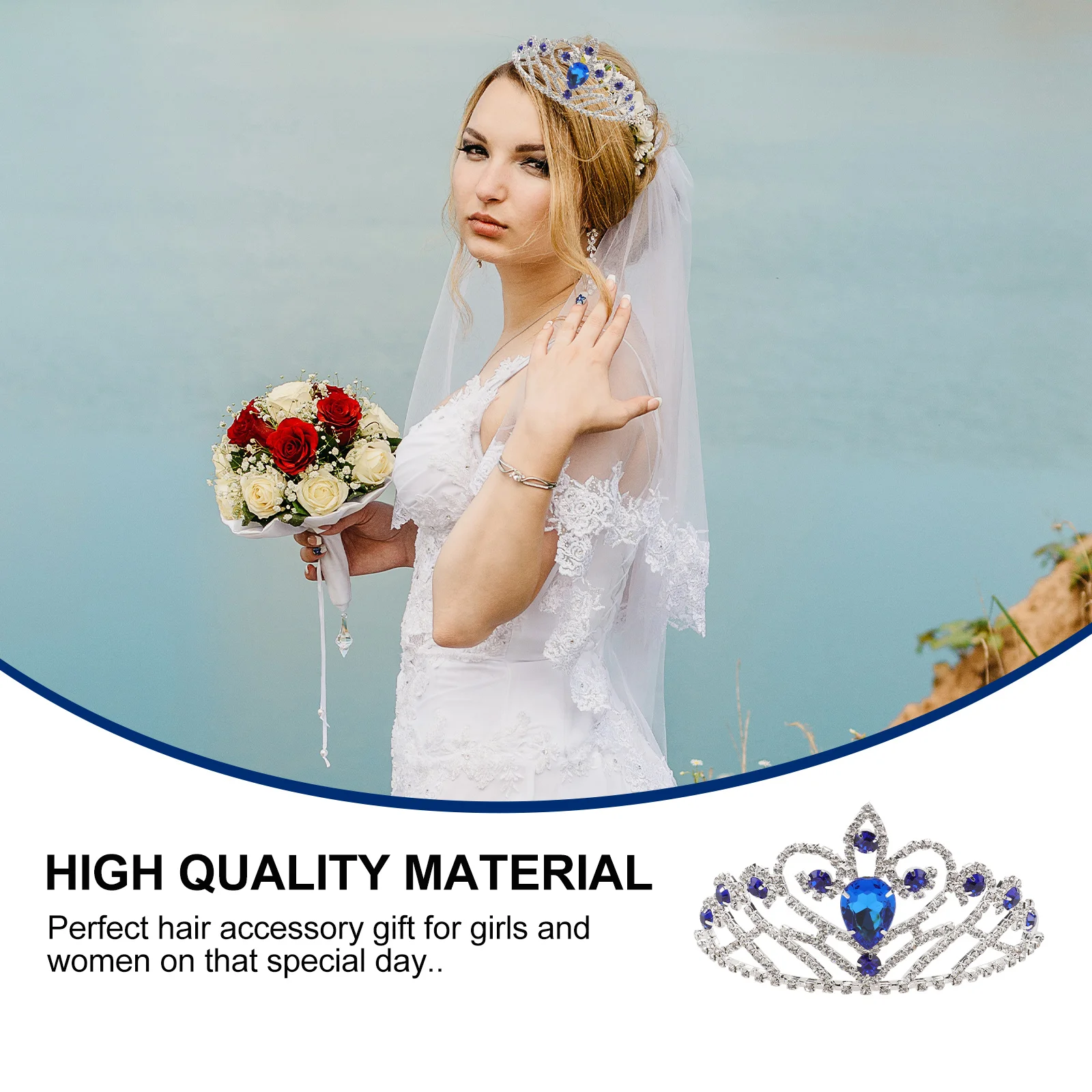 

Baroque Crystal Rhinestone Wedding Tiara Silver Bridal Headpiece Birthday Queen Crown Alloy Durable Hair Accessory