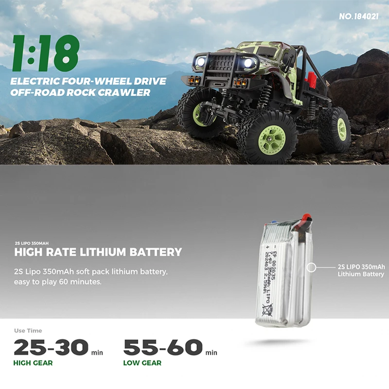 Wltoys 184021 1:18 Mini RC Car 2.4G With LED Lights 4WD Off-Road Electric Crawler Vehicle Remote Control Truck Toy for Children