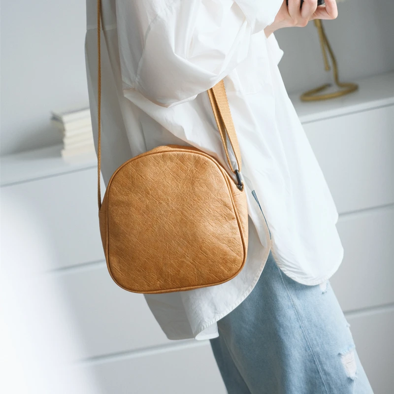 Vintage Shoulder Bag Kraft Paper Waterproof Solid Color Eco-Friendly Crossbody Bag Unisex Trend All-match Casual Circular Bag