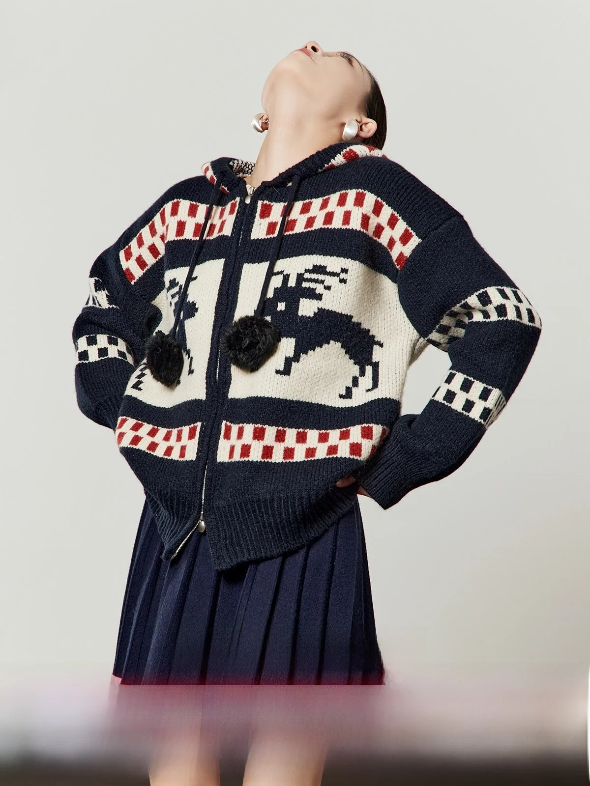 

Вязаный шерстяной свитер с капюшоном бирюзового цвета для женщин, зима 2025, новинка, винтажная вязаная верхняя одежда с бахромой