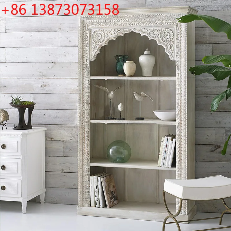 

French American solid wood retro old decorative cabinet solid wood carving flower retro decorative cabinet study bookcase