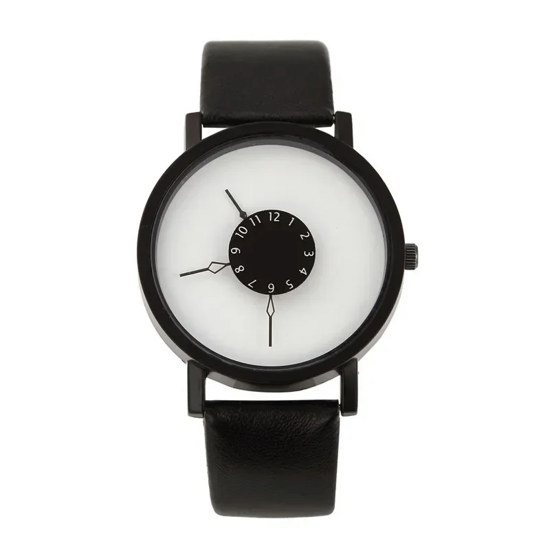 2024 nuevo Concepto personalidad puntero inverso reloj de mujer Simple blanco y negro pareja reloj de pulsera cinturón hombres relojes de cuarzo