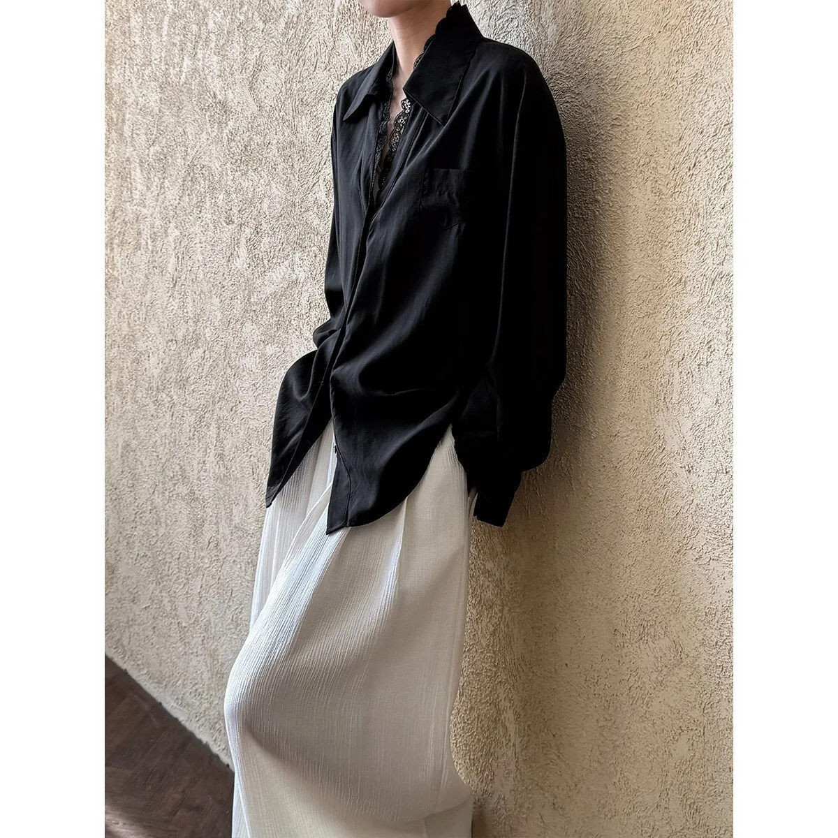 BJTZ ラペルレーススプライシングシャツ & ブラウス女性のための 2025 春夏新気質カジュアル女性シャツトップ