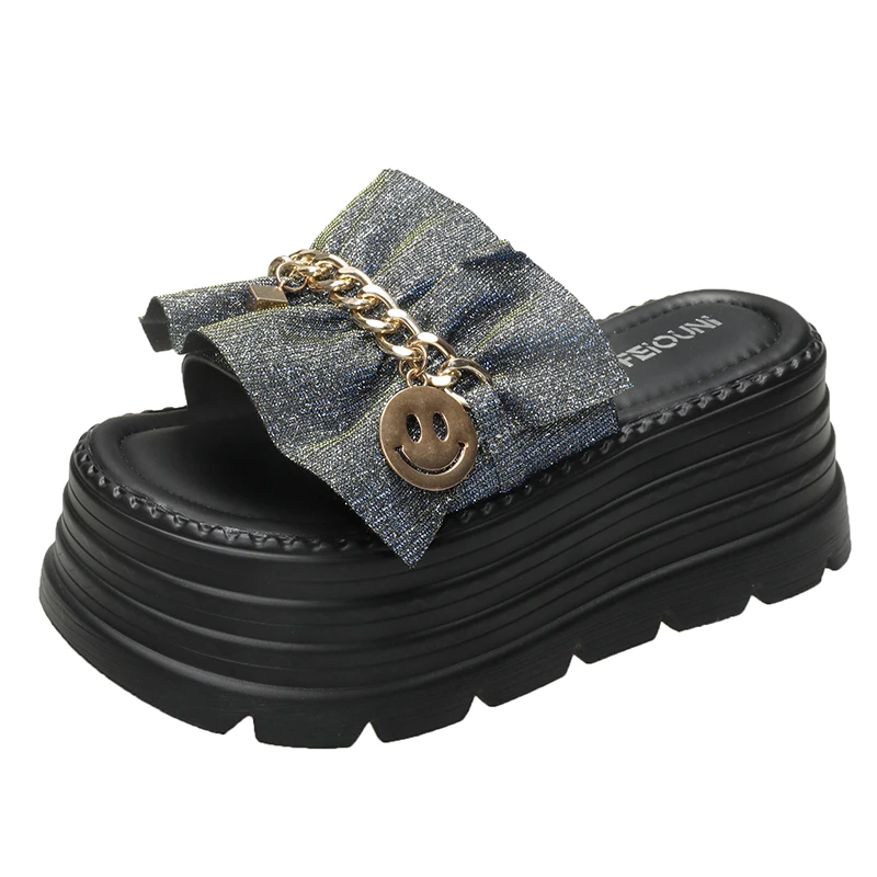 8CM Thick Bottom Bling Slippers Women Summer New 2025 Chunky Platform Sandals Woman Flip Flops Wedges High Heels Sandalias Mujer