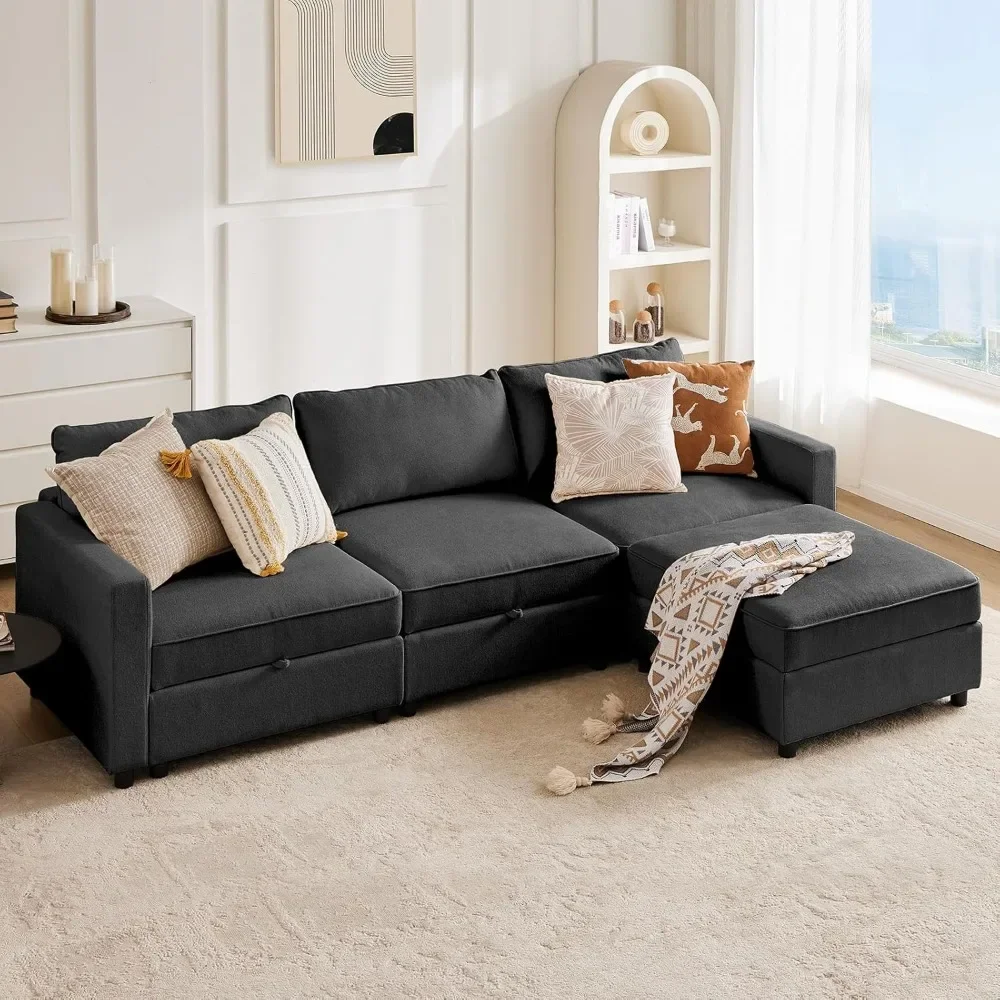 

Convertible Sectional Sofa Couch,4 Seat Sofa Set with Storage for Living Room, L-Shaped Modern Modular Sofa Sleeper with Ottoman