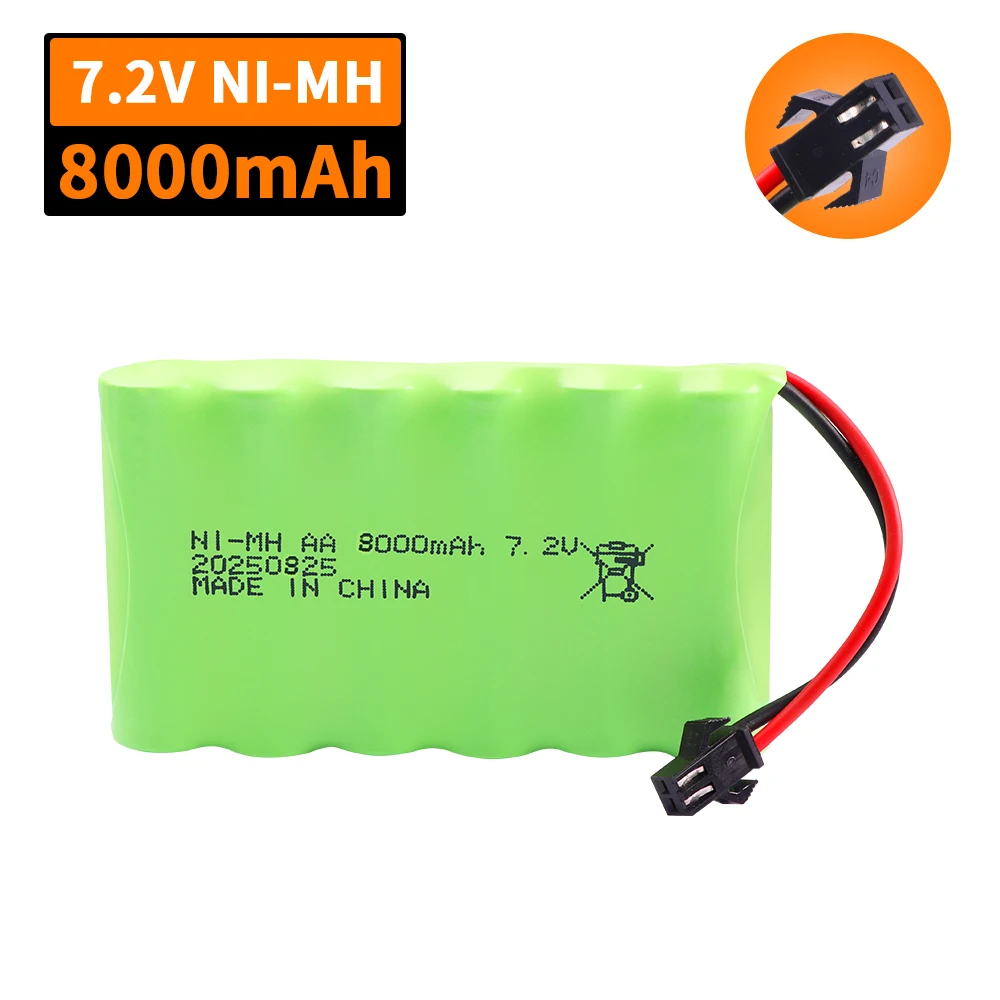 Ni-MH Battery and Charger Set 7.2V 8000mAh For RC Cars Robot Tanks Gun Boats Toys Accessories upgrade 7.2 V 8000 MAH SM Plug