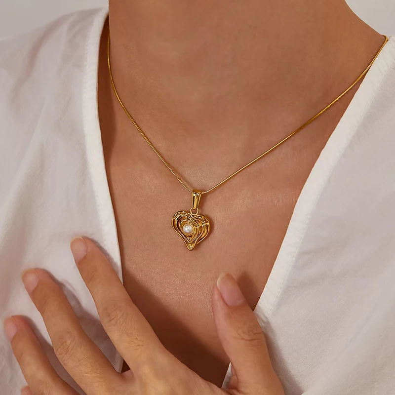 EILIECK 316L Edelstahl Herz-Liebes-Halskette Ohrringe Set für Damen Trendiger 18K Vergoldeter Wasserdichter Schmuckset Damengeschenk – Detail 11
