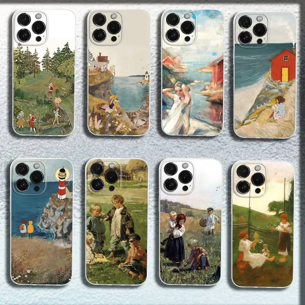

Cartoon Scenery Girl Phone Case For iPhone 17,16,15,14,13,12,11,Pro,Max,Plus,E,SE4,Air,Mini Transparent Cover