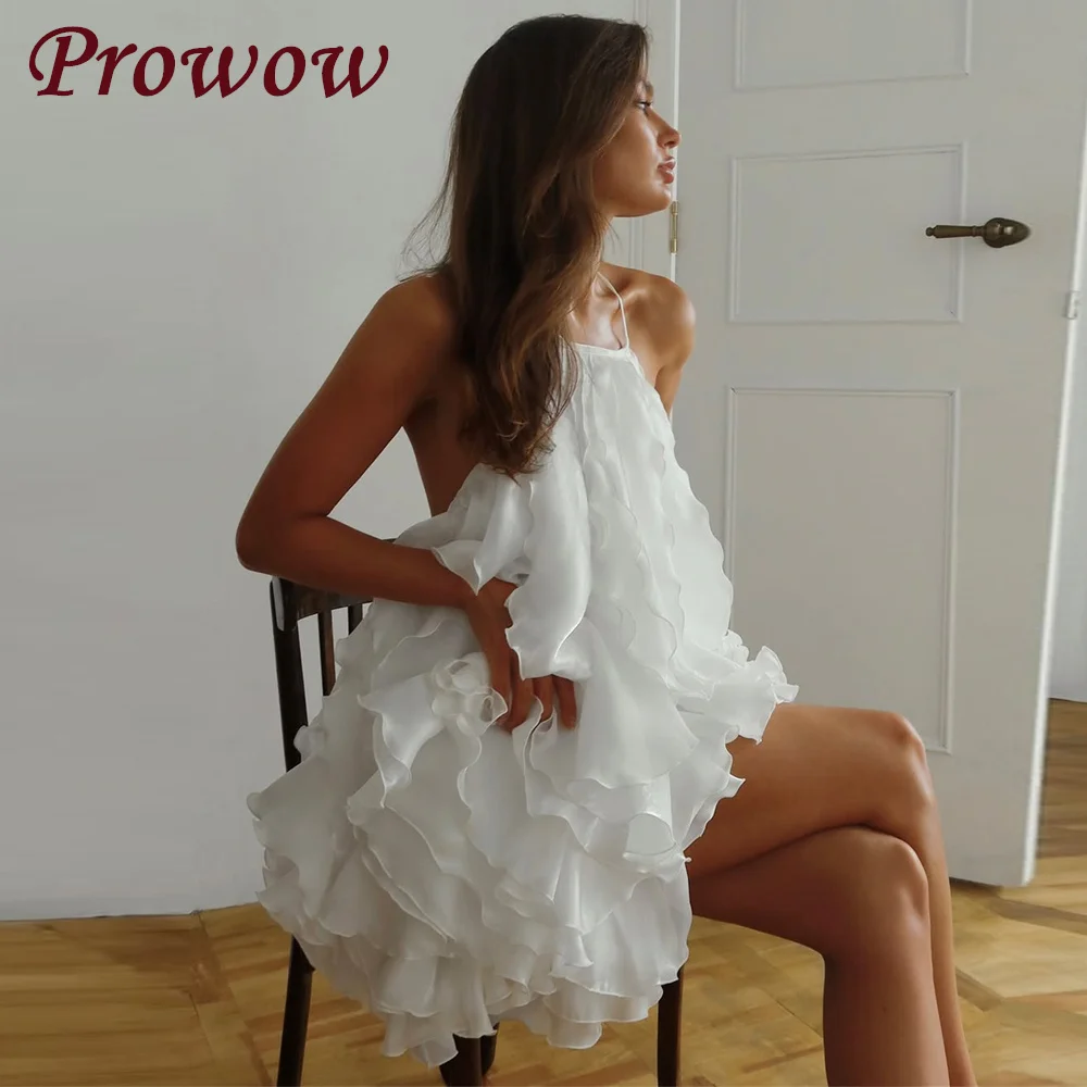 

Prowow Сексуальные короткие платья для выпускного вечера цвета слоновой кости с оборками из шелковой органзы, мини-платья для свадебной вечеринки שמלתת), индивидуальные без рукавов