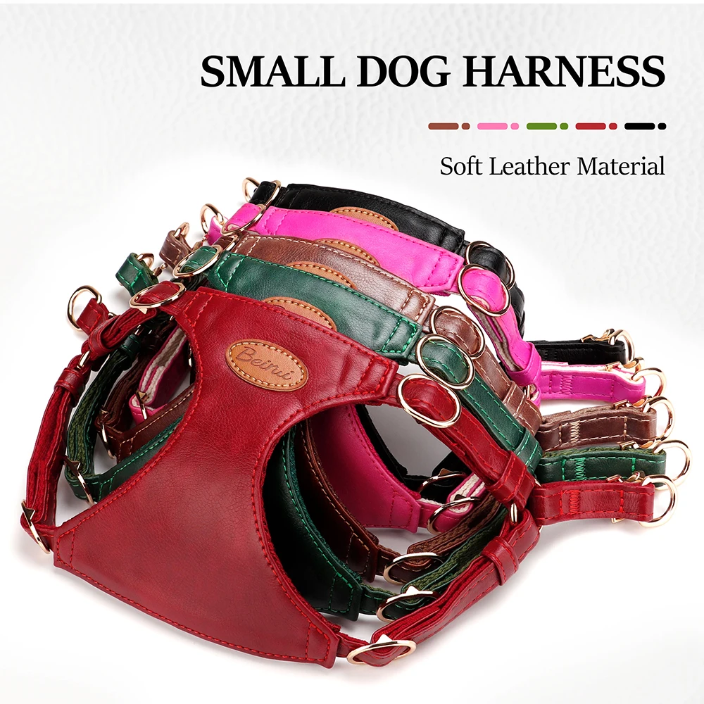 Cute Step-In PU Leather Dog Harness & Leash Set Adjustable Pet Puppy Walking Vest Lead for Small Medium Dogs