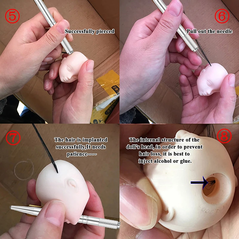 Aguja de enraizamiento de 0,6mm y 0,8mm para reparación del cabello de muñecas, creación de pelucas y accesorios de herramientas de enraizamiento de cabello Reborn con cabeza de muñeca