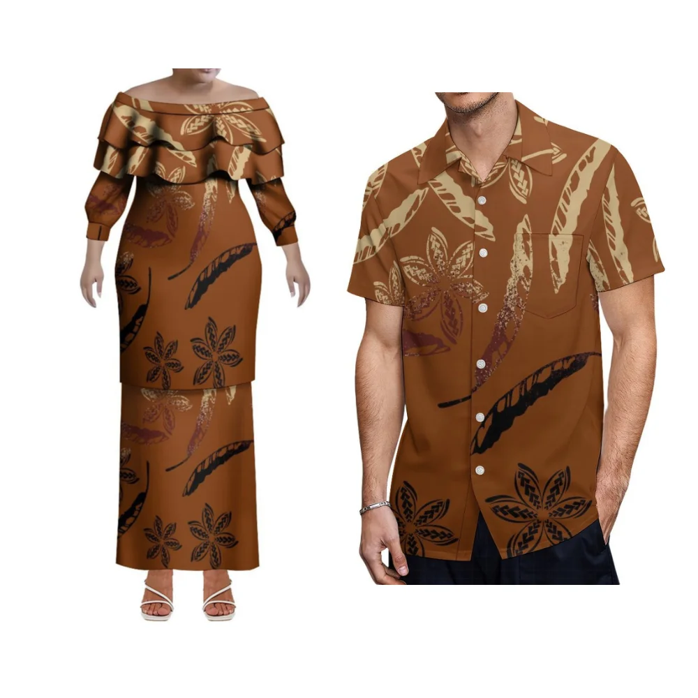 Damska Lekka Wąska Sukienka Rybka z Możliwością Personalizacji Polinezyjska Samoa Hawaje Falbanka Dekolt Tropikalny Nocny Resort