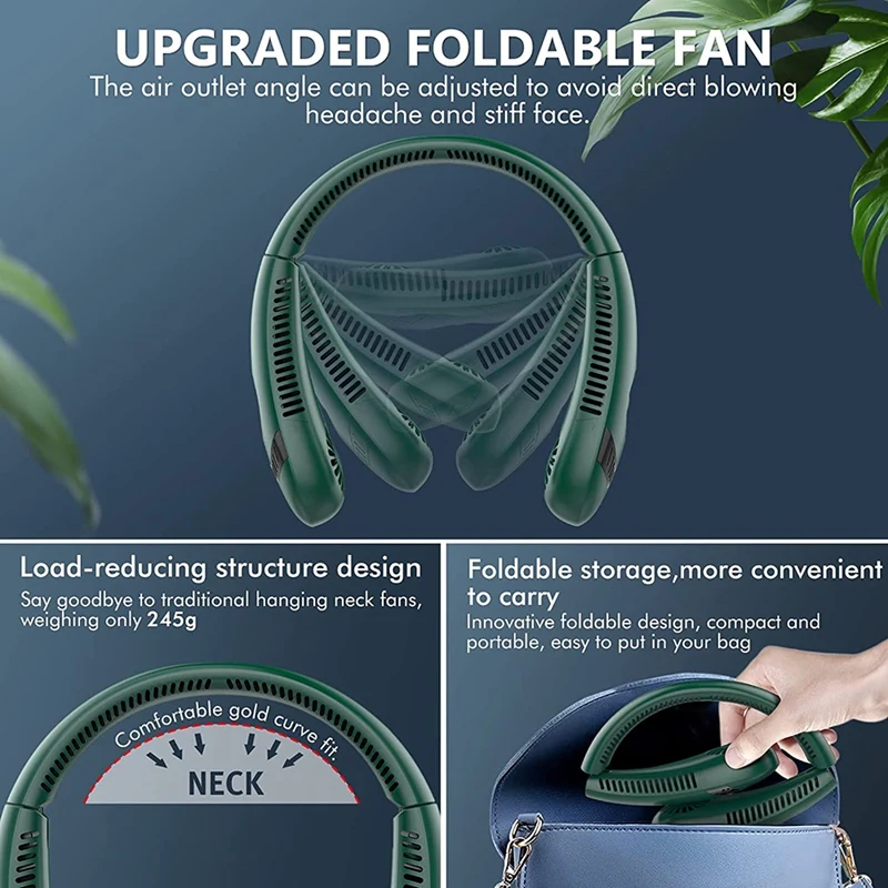 Portable Neck Fan,Foldable Bladeless Neck Fan,5000Mah Hands Free Fan,3 Speed Adjustments,360 Degree Airflow Fan