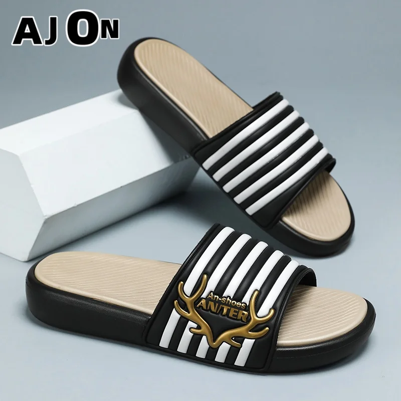 

Men's home slippers summer new lightweight flat-heeled wear-resistant casual striped non-slip quick-drying sandals