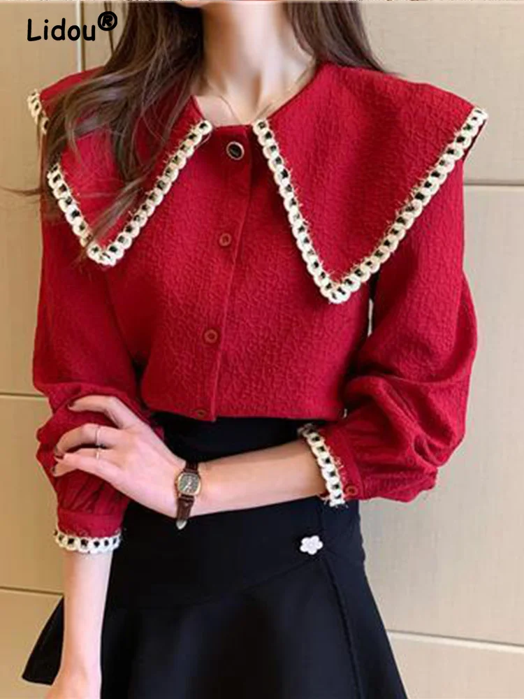 Elegant Fashion Temperament Single Breasted Long Sleeve Shirt New Summer Autumn 2022 Peter Pan Collar Women\'s Clothing Cardigans