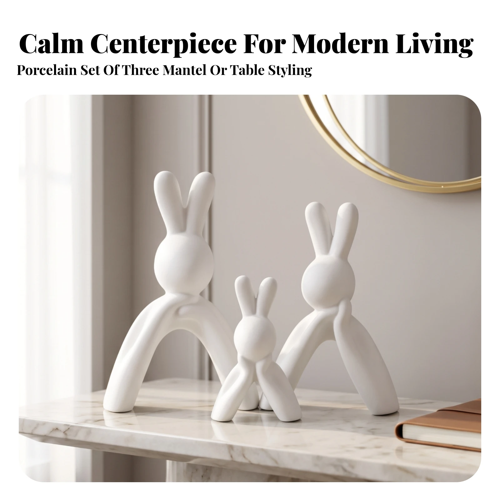 3 Pieces Ceramic Rabbit Statue Compact Rabbit Figurine Bunny Statue Timeless Sculpture Long-Lasting for Display Shelf