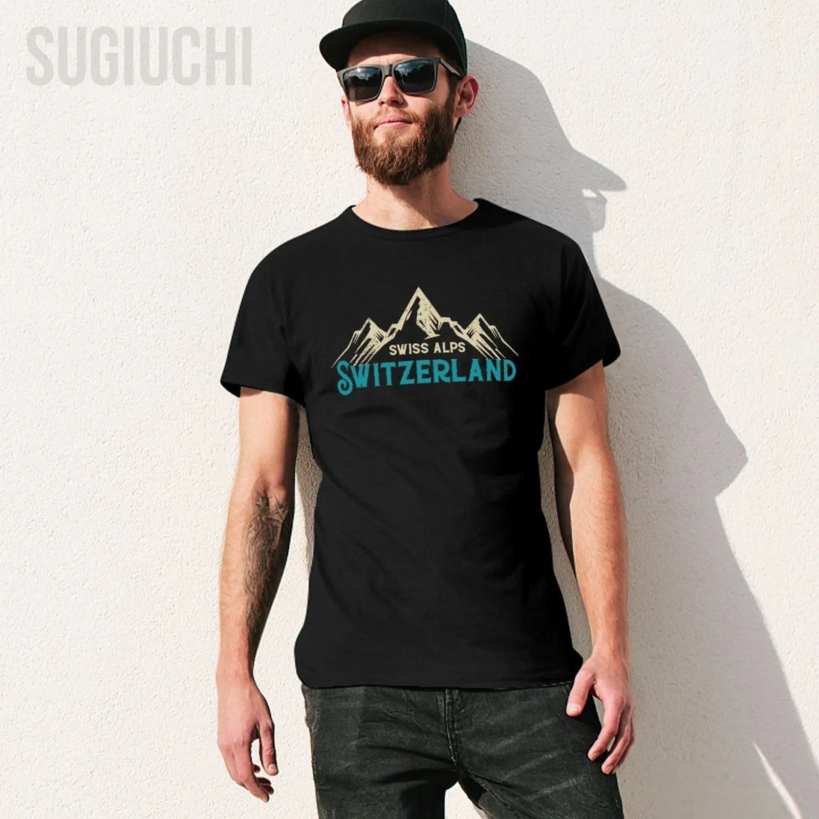Unisex Men Switzerland Alps Vintage Mountains Swiss Souvenir Tshirt Tees O-neck T Shirts Women Boys 100% Cotton T-Shirt