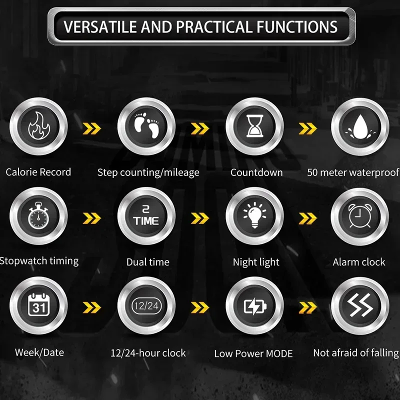 SANDA Men Smart Electroni Sports Men's Watch Calorie Recording Step-By-Step Military Countdown Multifunctional LED Digital Watch