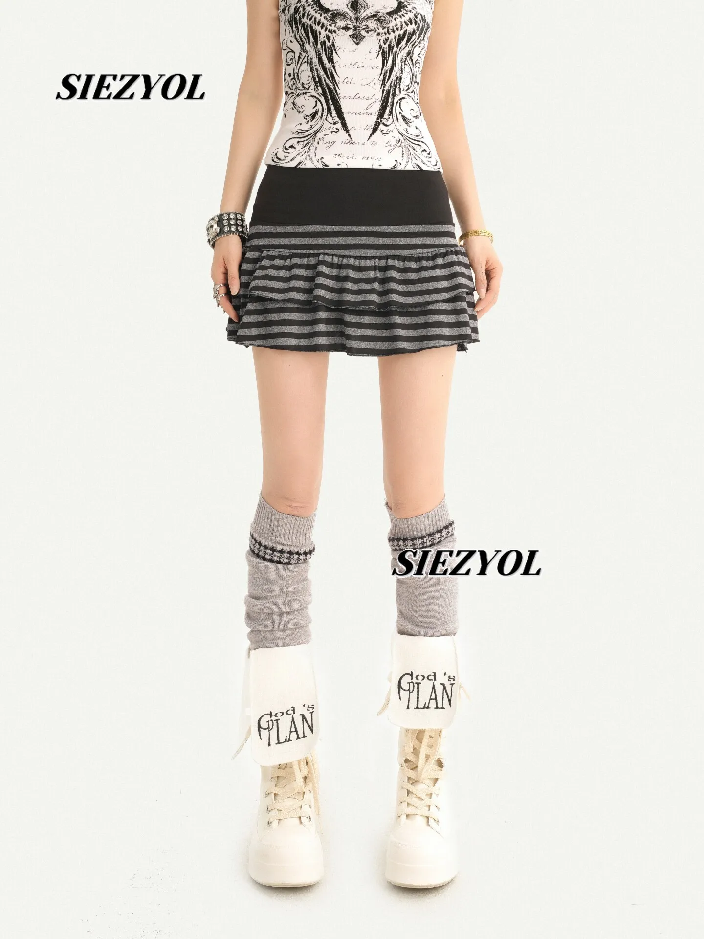 Retro Striped Contrasting Color Cake Short Skirt Summer New Sweet Girl Versatile Elastic Waist Layering Slimming Mini Skirts