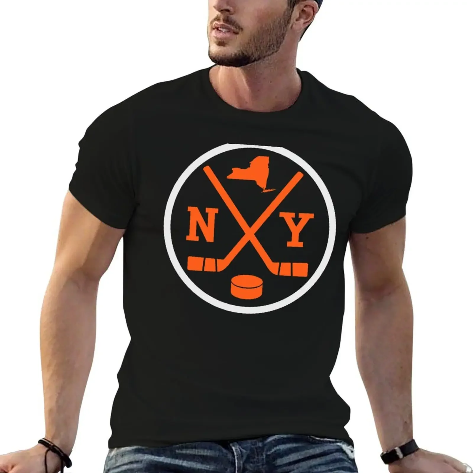 

Retro New York Hockey Emblem Vintage NY T-Shirt sports fans street wear blue archive vintage t shirts mens designer t shirt