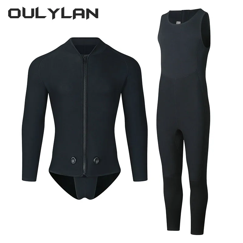 Oulylan 3MM Hooded Wetsuit Men Two Pieces Separate Set Diving Suit Scuba Spearfishing Surfing Deepwater Thermal Swimsuit