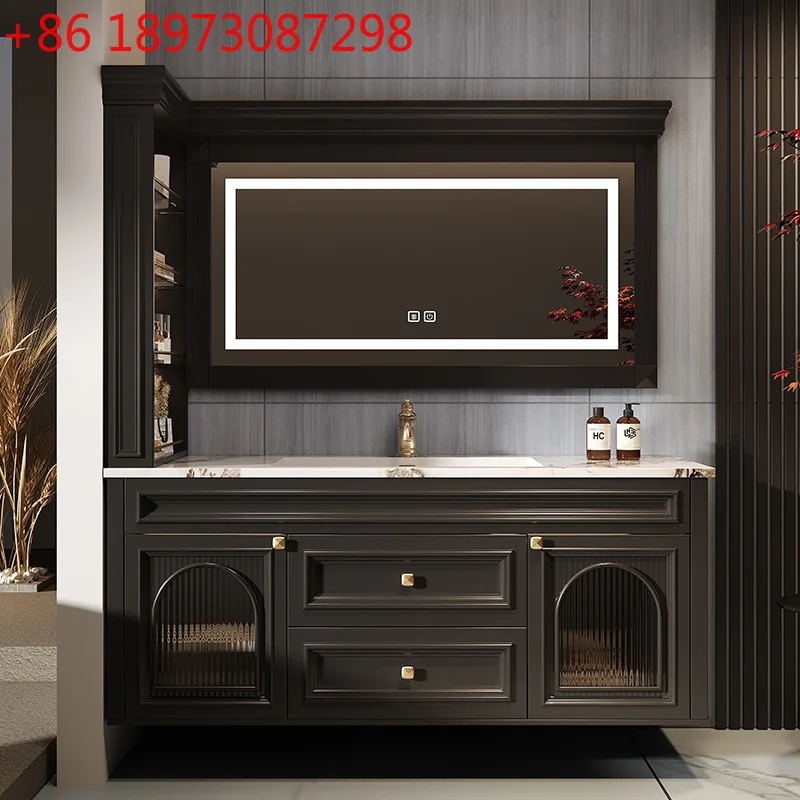 

French Vintage Bathroom Cabinet Toilet Slate Seamless Integrated Basin Wash Table Oak Washbasin