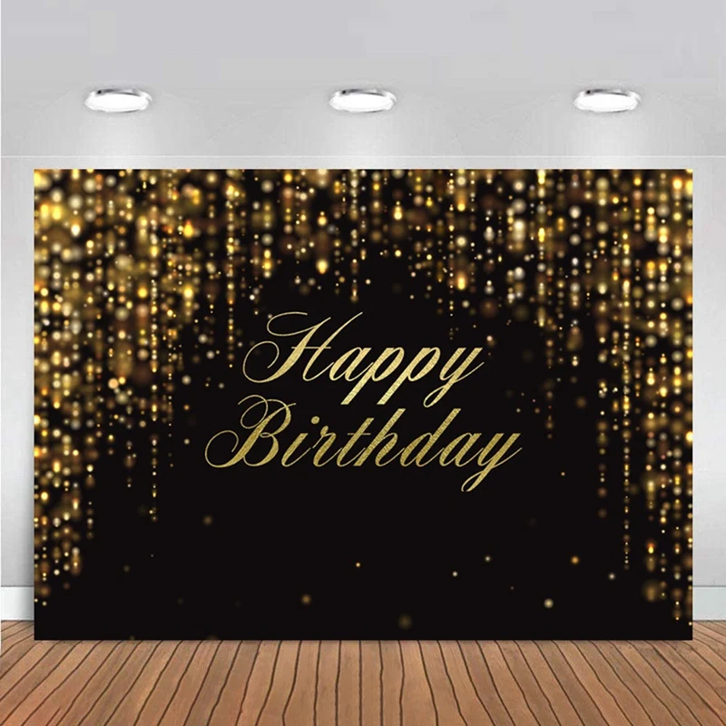 Multifunction 210X150cm Birthday Party Backdrops Gold Black Glitter Dots Photography Backdrops Photography Fabrics Easy To Use