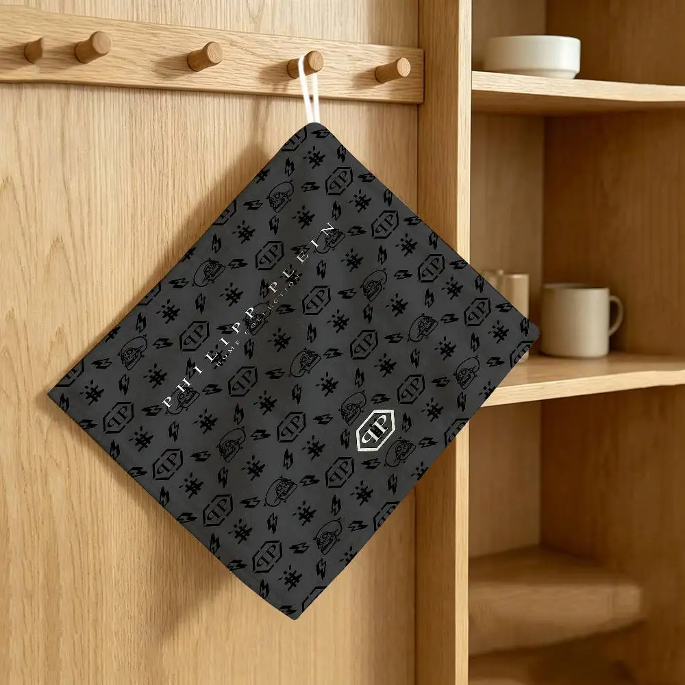 P-PhilippS LOGO PleinS Hanging Style Hand Wiping Towel, Polyester Cotton, Anti-fade for Indoor Kitchen Living Room