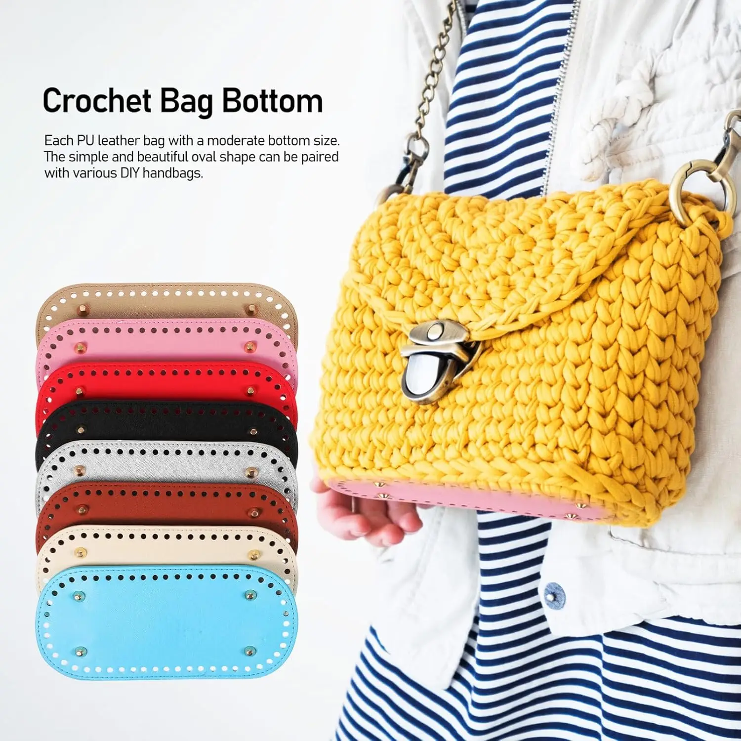 8 colors Handmade Oval Long Bottom webbing for crochet bags  Rectangle Round Bottom Diy Crochet Bag Bottom Long For Knitted Bag