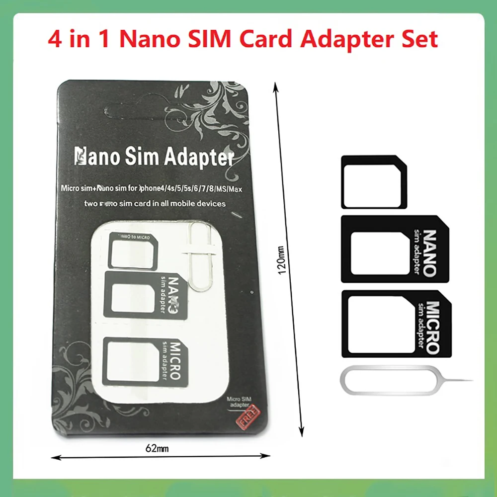 10 Set Nano SIM Card Adapter Kit For IPhone 5 6 7 Huawei Xiaomi Android Smartphone Connector 4 in 1 Card Holder Slot Universal