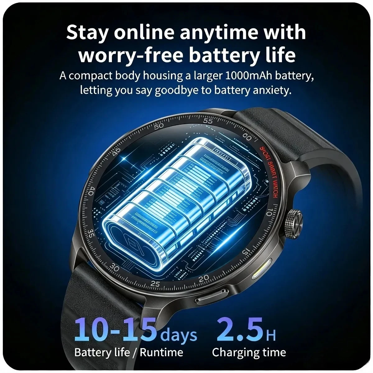 Outdooor Smart Watch Men: 1000mAh Battery Bluetooth Calls Sports Mode Health Monitoring Flashlight Voice Assistant SmartWatch