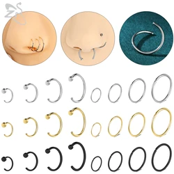 ZS 1PC Open Hoop Ring Nose Piercing Stainless Steel Nose Clicker Ear Helix Piercings Cartilage Earrings 18G/20G/22G Body Jewelry