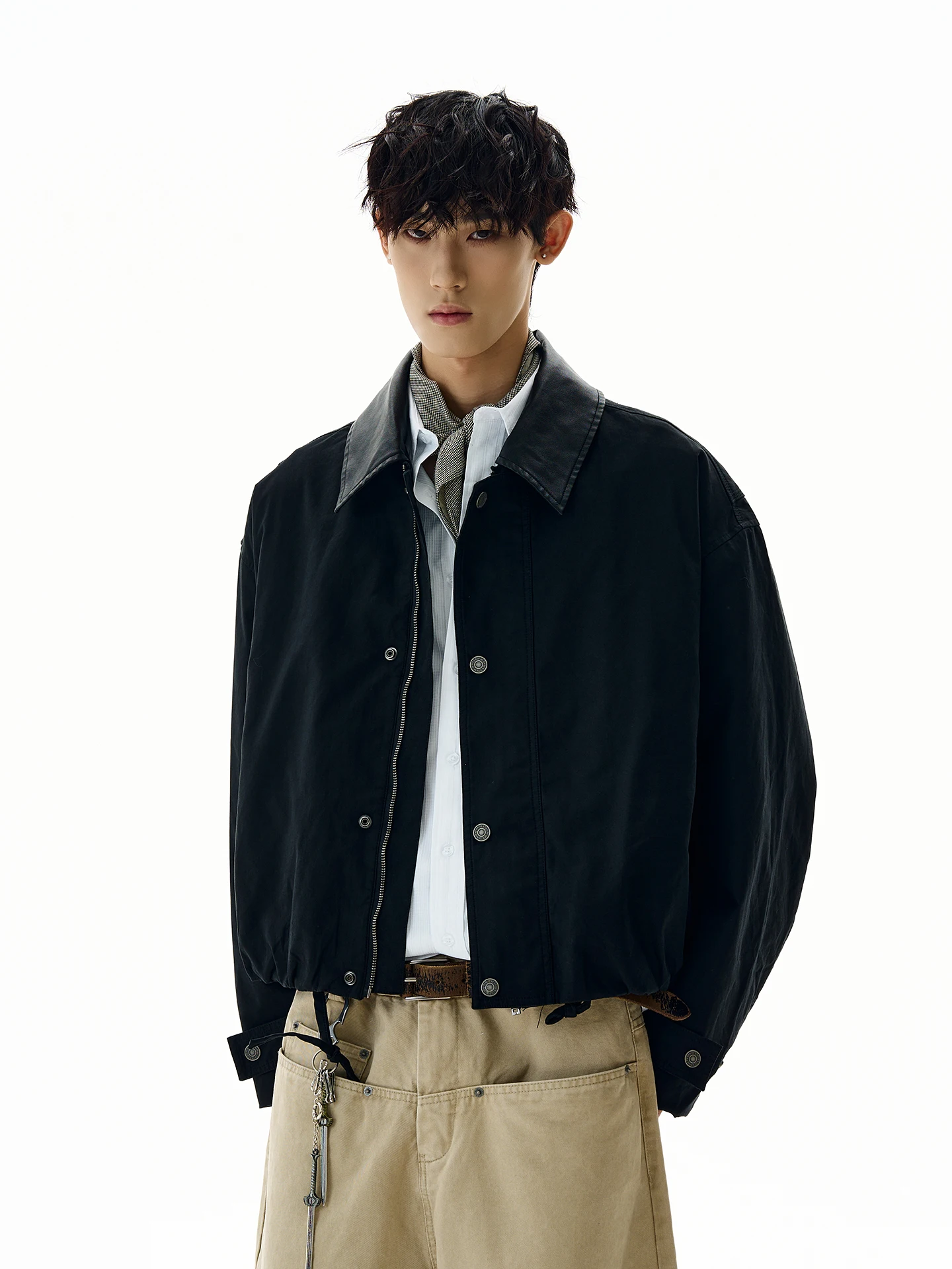 

American Retro ort Boxy Fit Jaet Loose Cleanfit Outerwear for Commuting Simple Sle Youthful Trend Cotton Long Sve Zi...