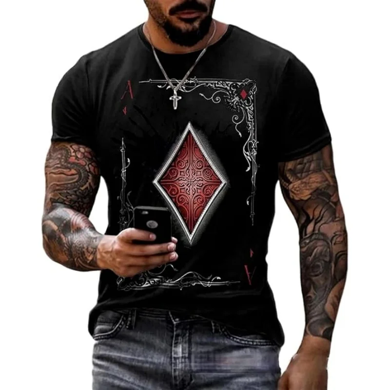 

20253D Playing Card Shirt Men's Graphic Workout T-Shirt Casual Short Sleeve T-Shirt Vintage T-Shirt Summer Shirt Men