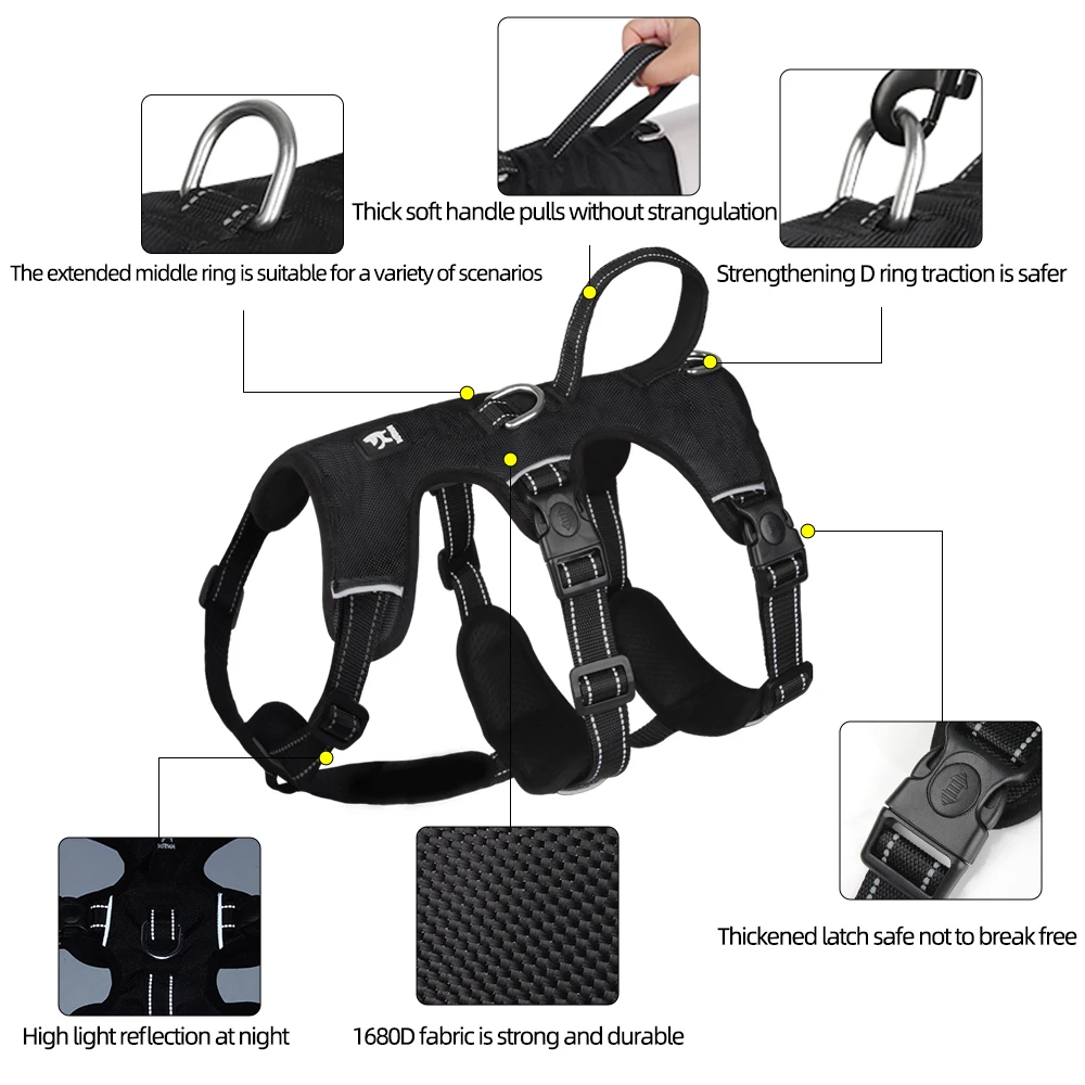 Reflective Big Dog Harness Adjustable Pet Chest Harness Explosionproof for Labrador Harnesses Small Large Dogs Traction Supplies