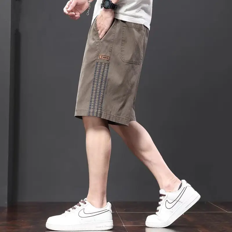 Summer Elastic Lace Up Waist Loose Casual Straight Shorts Male Solid Color Fashion All-match Japanese Style Short Pants Hombre